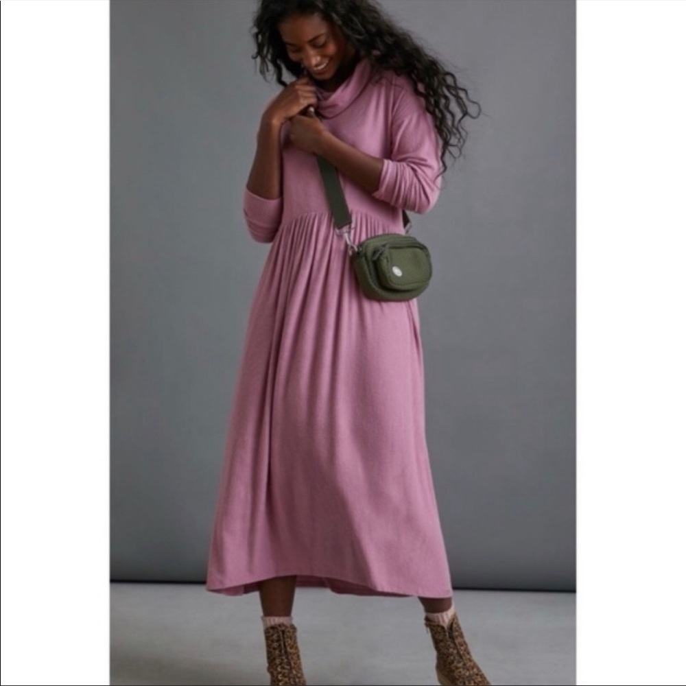 409 NWT Anthropologie Alissa Maxi Dress Pink Mauve Medium Long Sleeve Cowl Neck